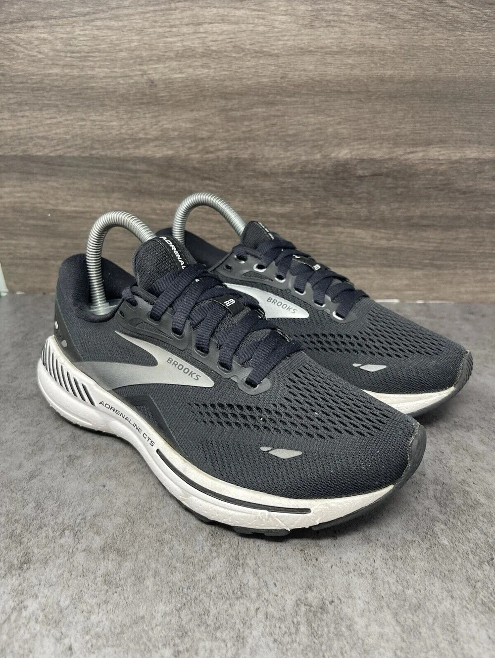 Brooks Adrenaline GTS 23 Black White Silver Size 6.5 Womens Running Shoes